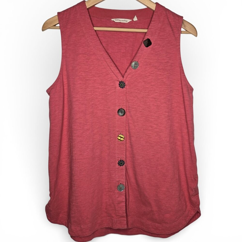 Soft Surroundings Delia Tunic Women Sleeveless Salmon Decorative Buttons M
